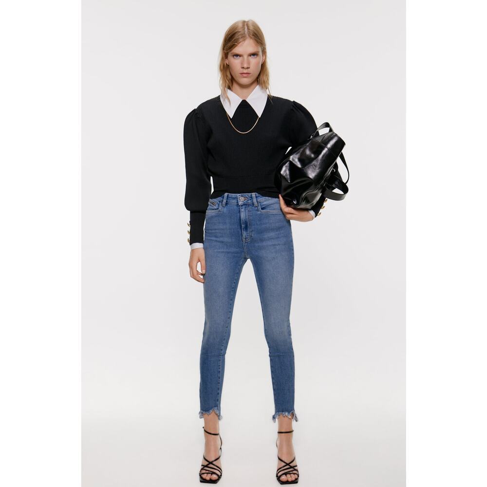 2/$30 ZARA Mid Rise Skinny Faded Mid Wash Zip-Fly Frayed Hem 2 #1557